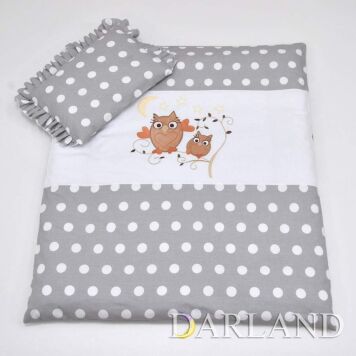 Pościel do wóżka 2el - sówki w szarych grochach h9
