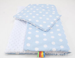 Kołderka + podusia MINKY-białe grochy na błękicie / białe