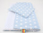 Kołderka + podusia MINKY-białe grochy na błękicie / białe
