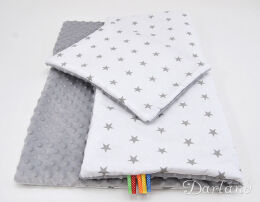 Kołderka + podusia MINKY-szare gwiazdki na białym / szare