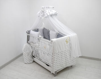 Pościel modułowa Minky 25el - szare gwiazdki na białym