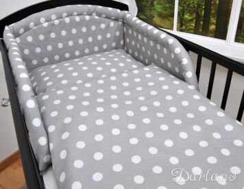 Pościel 3el - białe grochy na szarym