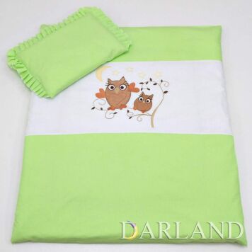 Pościel do wóżka 4el - sówki w zieleni h9