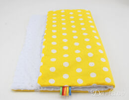 Kocyk MINKY - białe grochy na żółtym / białe
