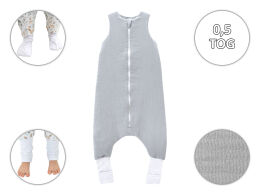 Szary -Letni muślinowy śpiworek 0,5 TOG ze skarpetkami