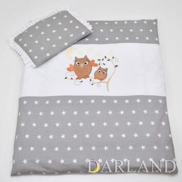 Pościel do wóżka 4el - sówki w szarych gwiazdkach h9