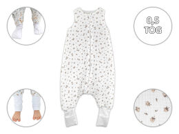 Beżowe kwiatki  -Letni muślinowy śpiworek 0,5 TOG ze skarpetkami