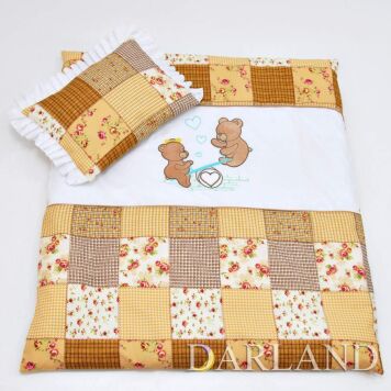 Pościel do wóżka 4el - misie na huśtawce w patchworku beżowym h6