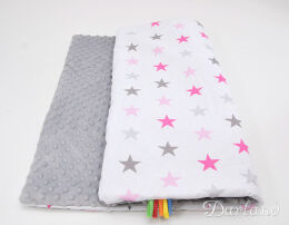 Kocyk MINKY - różowo-szare gwiazdki  / szare