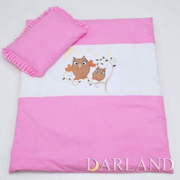 Pościel do wóżka 4el - sówki w różu h9