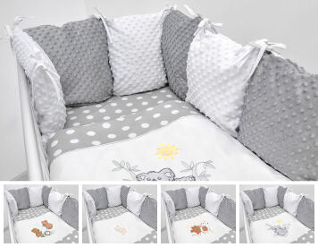 Pościel modułowa Minky 8el - białe grochy na szarym