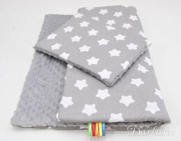 Kołderka + podusia MINKY-białe pierniczki na szarym / szare