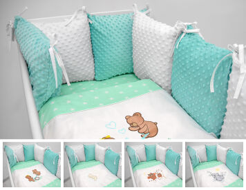 Pościel modułowa Minky 14el - białe gwiazdki na mięcie