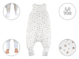 Beżowe kwiatki-1,0 TOG Śpiworek muślinowy ze skarpetkami