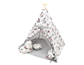 Namiot TIPI + mata + 3 poduszki - Łapacz snów + jasny szary