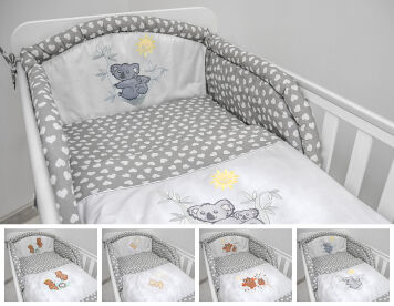 Pościel 2el - białe serduszka na szarym