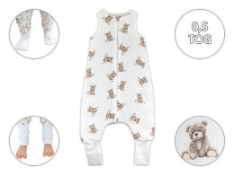 Pluszowe misie w beżu  -Letni muślinowy śpiworek 0,5 TOG ze skarpetkami