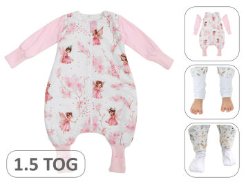 wróżki róż  -Ocieplany śpiworek 1,5 TOG z odpinanymi rękawkami i ze skarpetkami