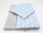 Kołderka + podusia MINKY-białe grochy na błękicie / szare