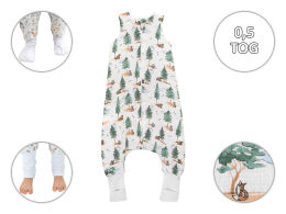 Zwierzątka i las -Letni muślinowy śpiworek 0,5 TOG ze skarpetkami