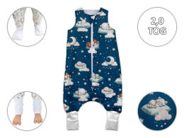 zwierzątka niebieskie -2,5 TOG Śpiworek ocieplany ze skarpetkami