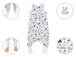 zwierzątka szare -Muślinowy śpiworek ocieplany 2,0 TOG ze skarpetkami
