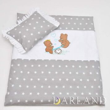 Pościel do wóżka 2el - misie na huśtawce w szarych gwiazdkach h6