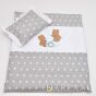 Pościel do wóżka 2el - misie na huśtawce w szarych gwiazdkach h6