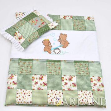 Pościel do wóżka 2el - misie na huśtawce w patchworku zielonym h6