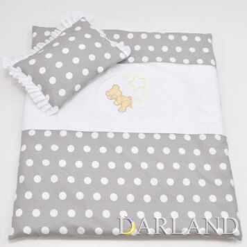 Pościel do wóżka 4el - miś na księzycu szarych grochach h2