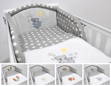 Pościel 3el - biale grochy na szarym