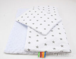 Kołderka + podusia MINKY-szare gwiazdki na białym / białe